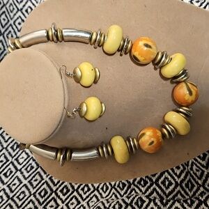 JS Colection Yellow and Orange Beaded Necklace & Earrings